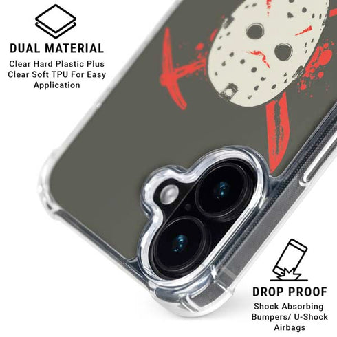 Warner Bros Friday the 13th Jason Voorhees Mask iPhone 16 Plus Clear Case