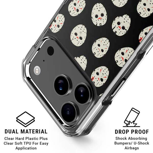 Warner Bros Friday the 13th Jason Voorhees Pattern iPhone 17 Pro Max Clear Case
