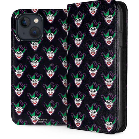 DC Comics The Joker Logo Pattern iPhone 15 Plus Folio Case