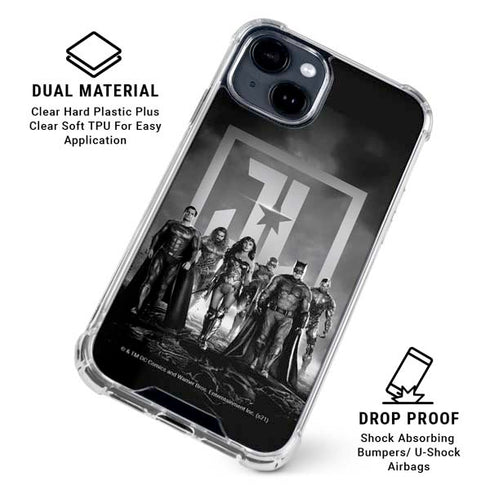 The Justice League (2017) Justice League Black and White iPhone 15 Clear Case