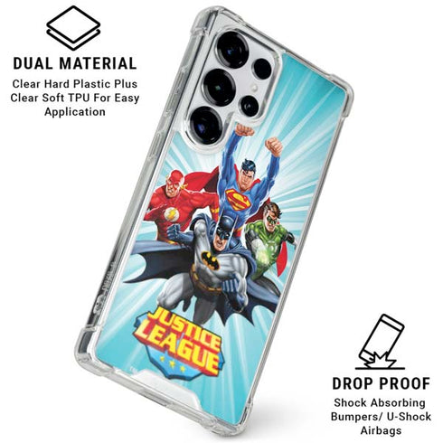 Justice League Team Power Up Galaxy S25 Ultra Clear Case