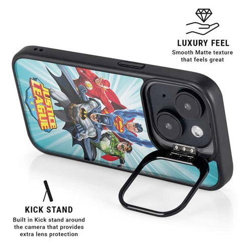 Justice League Team Power Up iPhone 14 Plus Kickstand Case