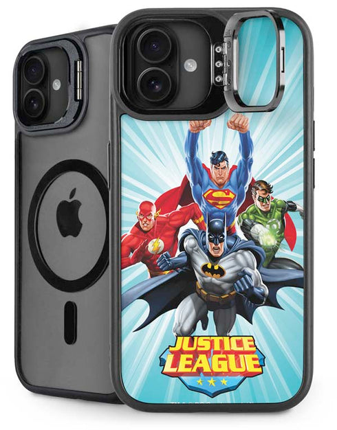 Justice League Team Power Up iPhone 16 Plus Kickstand Case