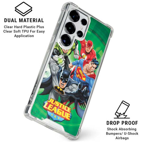 Justice League Team Power Up Green Galaxy S25 Ultra Clear Case