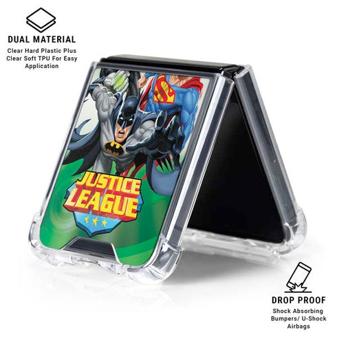 Justice League Team Power Up Green Galaxy Z Flip6 Clear Case