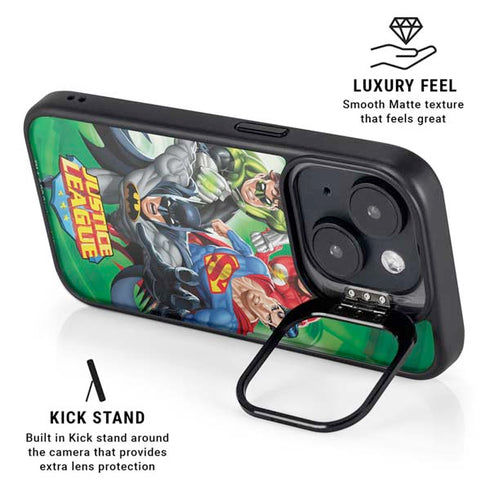 Justice League Team Power Up Green iPhone 14 Kickstand Case