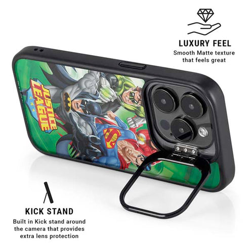 Justice League Team Power Up Green iPhone 14 Pro Kickstand Case