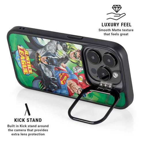 Justice League Team Power Up Green iPhone 14 Pro Max Kickstand Case