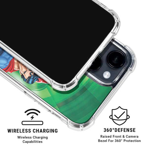 Justice League Team Power Up Green iPhone 15 Clear Case