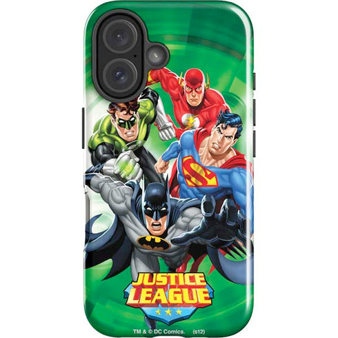 Justice League Team Power Up Green iPhone 16 Impact Case