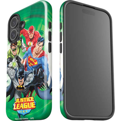 Justice League Team Power Up Green iPhone 16 Impact Case