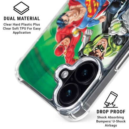 Justice League Team Power Up Green iPhone 16 Plus Clear Case