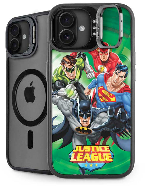 Justice League Team Power Up Green iPhone 16 Plus Kickstand Case