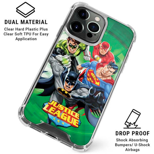 Justice League Team Power Up Green iPhone 16 Pro Clear Case