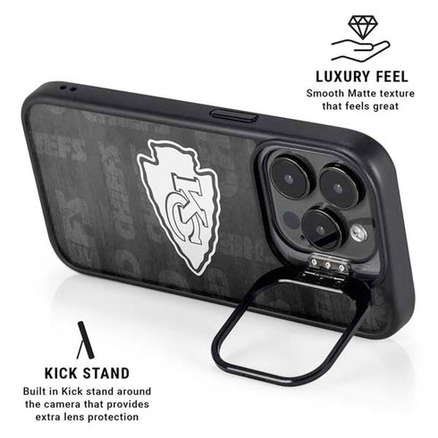 NFL Kansas City Chiefs Black & White iPhone 15 Pro Max Kickstand Case