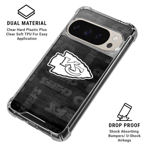 NFL Kansas City Chiefs Black & White Pixel 9/9 Pro Clear Case