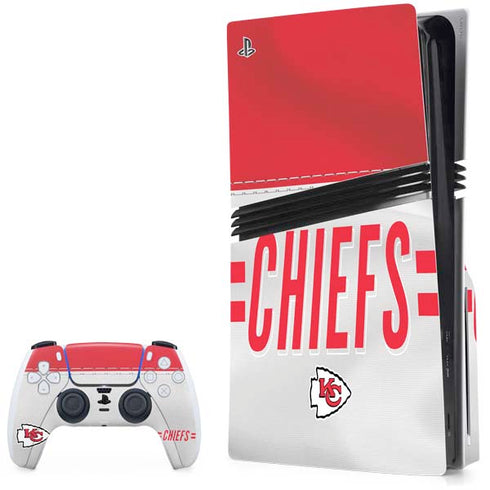 NFL Kansas City Chiefs White Striped PS5 Pro Disk Bundle Skin