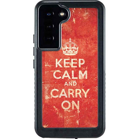 Keep Calm and Carry On Distressed Galaxy S24 Plus Waterproof Case
