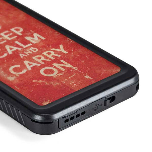 Keep Calm and Carry On Distressed Galaxy S24 Plus Waterproof Case