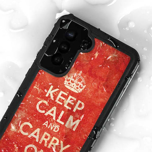 Keep Calm and Carry On Distressed Galaxy S24 Plus Waterproof Case