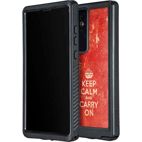 Keep Calm and Carry On Distressed Galaxy S24 Ultra Waterproof Case