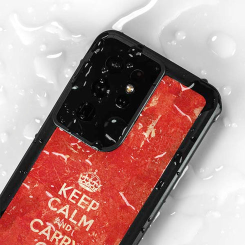 Keep Calm and Carry On Distressed Galaxy S24 Ultra Waterproof Case