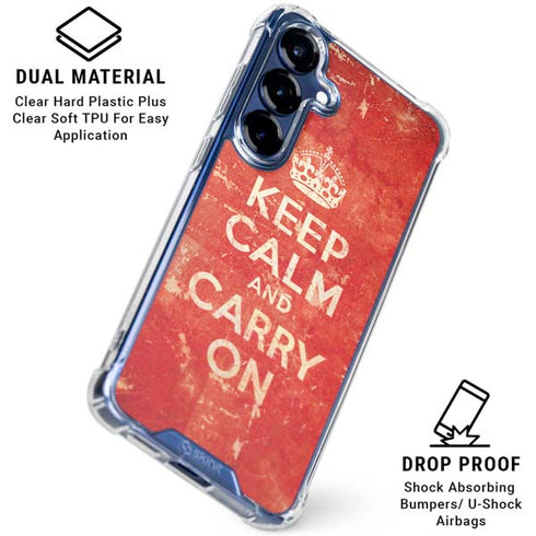 Keep Calm and Carry On Distressed Galaxy S25 Clear Case