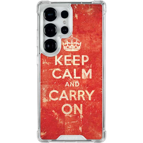 Keep Calm and Carry On Distressed Galaxy S25 Ultra Clear Case