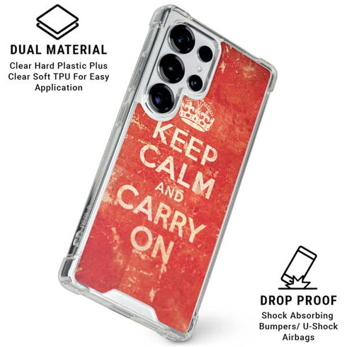 Keep Calm and Carry On Distressed Galaxy S25 Ultra Clear Case