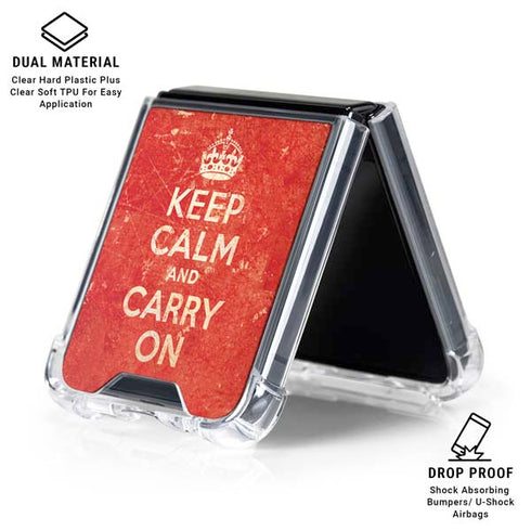 Keep Calm and Carry On Distressed Galaxy Z Flip6 Clear Case