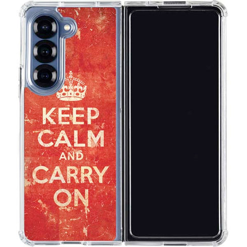 Keep Calm and Carry On Distressed Galaxy Z Fold6 Clear Case