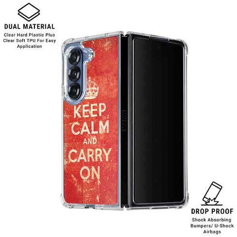 Keep Calm and Carry On Distressed Galaxy Z Fold6 Clear Case