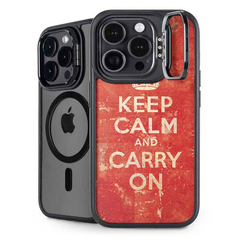Keep Calm and Carry On Distressed iPhone 14 Pro Max Kickstand Case