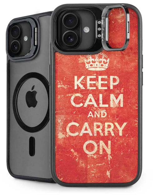 Keep Calm and Carry On Distressed iPhone 16 Kickstand Case