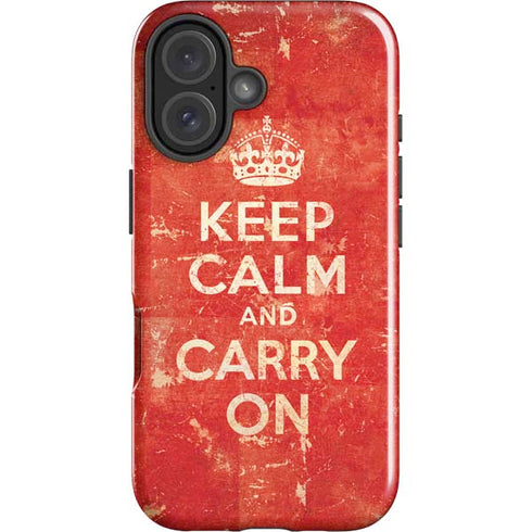 Keep Calm and Carry On Distressed iPhone 16 Plus Impact Case