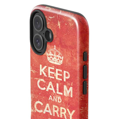 Keep Calm and Carry On Distressed iPhone 16 Plus Impact Case