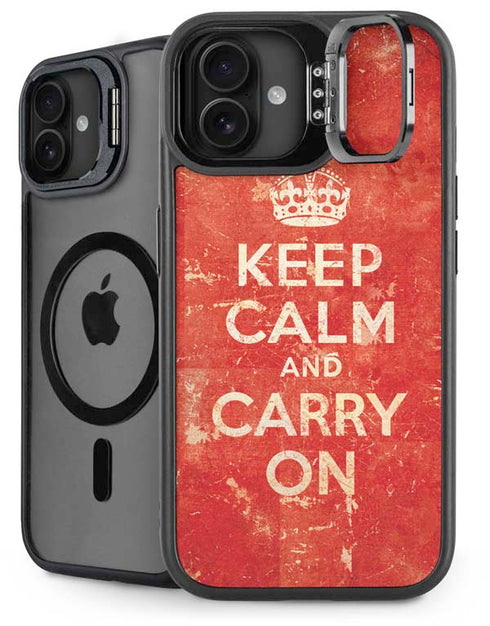 Keep Calm and Carry On Distressed iPhone 16 Plus Kickstand Case