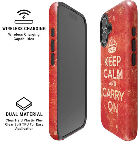 Keep Calm and Carry On Distressed iPhone 16 Plus Magsafe Impact Case