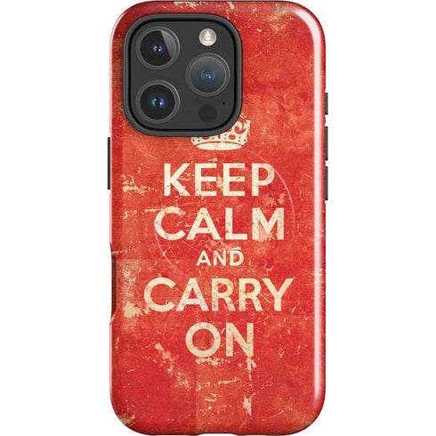 Keep Calm and Carry On Distressed iPhone 16 Pro Magsafe Impact Case