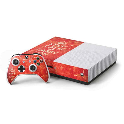 Keep Calm and Carry On Distressed Xbox One S Console and Controller Bundle Skin