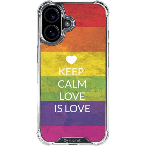 Keep Calm Love Is Love iPhone 16 Plus Clear Case
