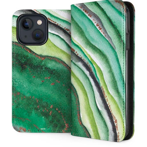 Kiwi Watercolor Geode iPhone 14 Plus Folio Case