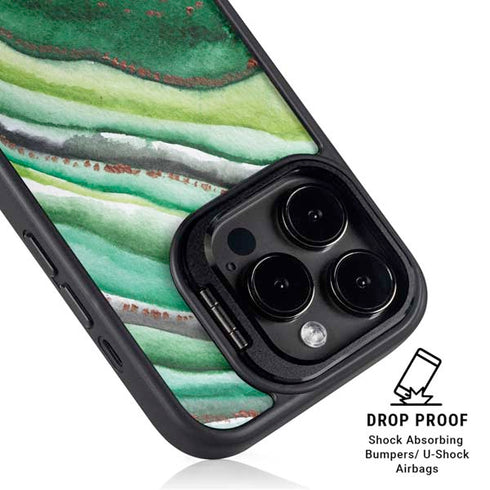 Kiwi Watercolor Geode iPhone 15 Pro Kickstand Case