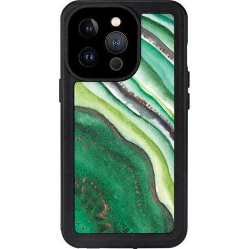 Kiwi Watercolor Geode iPhone 15 Pro Waterproof Case