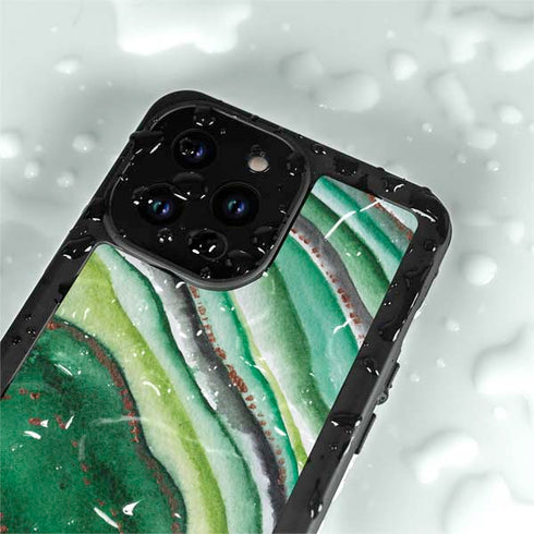 Kiwi Watercolor Geode iPhone 15 Pro Waterproof Case