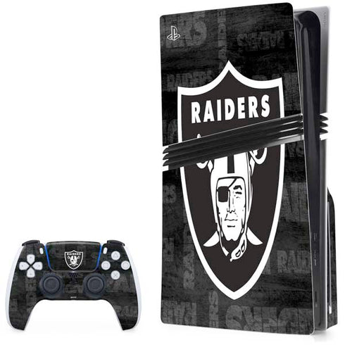 NFL Las Vegas Raiders Black & White PS5 Pro Disk Bundle Skin