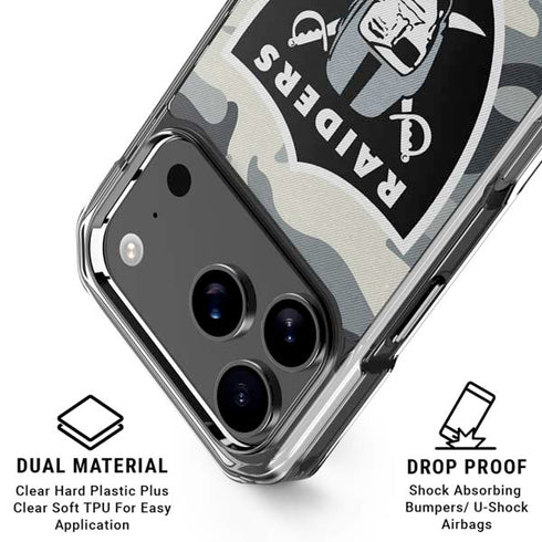 NFL Las Vegas Raiders Camo iPhone 18 Pro Clear Case