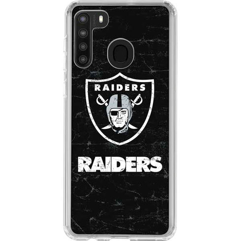 NFL Las Vegas Raiders Distressed Galaxy A21 Clear Case