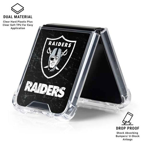 NFL Las Vegas Raiders Distressed Galaxy Z Flip6 Clear Case
