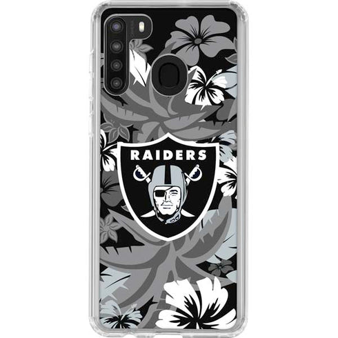 NFL Las Vegas Raiders Tropical Print Galaxy A21 Clear Case